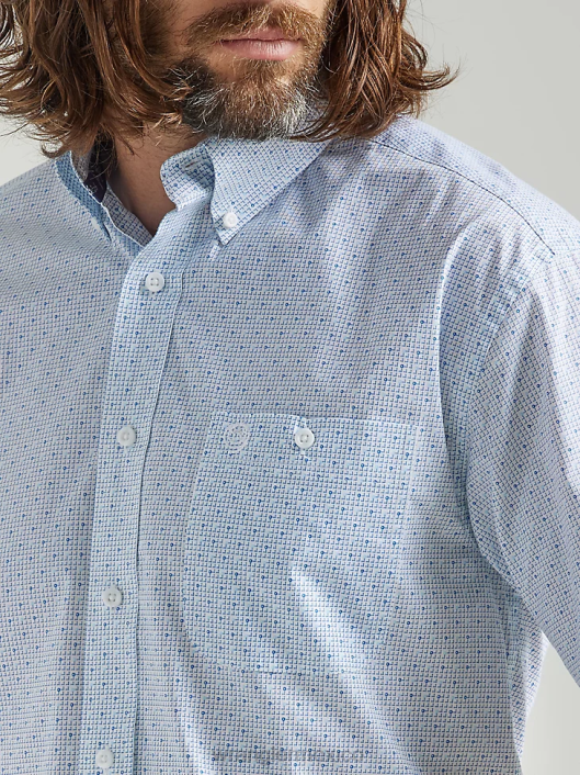 ropa mx Wrangler hombres Camisa con estampado de un bolsillo y botones de manga corta George Strait azul celeste (112324872) 62D6300