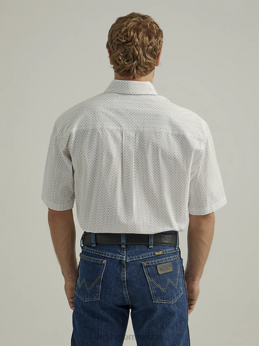 ropa mx Wrangler hombres Camisa con estampado de un bolsillo y botones de manga corta George Strait división blanca (112327818) 62D6302