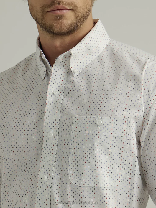 ropa mx Wrangler hombres Camisa con estampado de un bolsillo y botones de manga corta George Strait división blanca (112327818) 62D6302