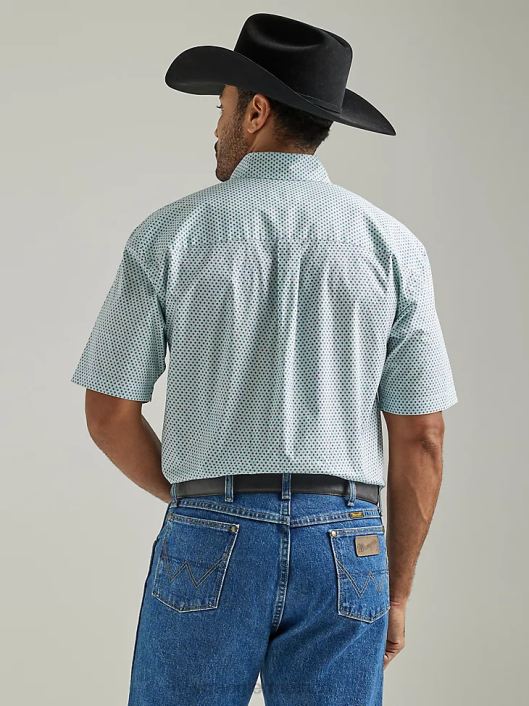 ropa mx Wrangler hombres Camisa con estampado de un bolsillo y botones de manga corta George Strait tablero acuático (112327821) 62D6301
