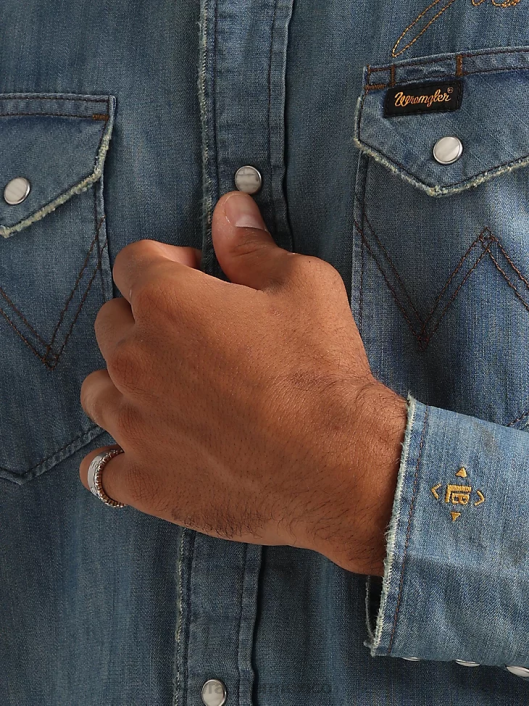 ropa mx Wrangler hombres Camisa con estampado occidental de manga larga y comodidad avanzada 20x Competition azul azul (112324833) 62D6481