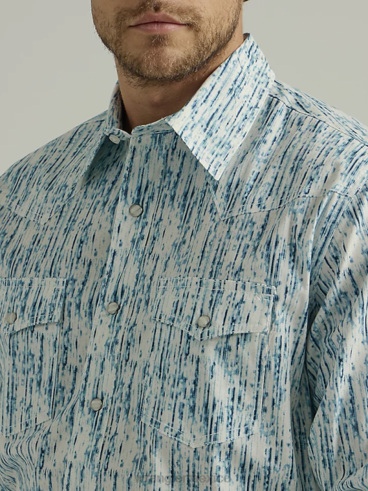 ropa mx Wrangler hombres Camisa con estampado occidental de manga larga y comodidad avanzada 20x Competition azul lluvioso (112327797) 62D6490