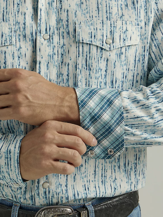 ropa mx Wrangler hombres Camisa con estampado occidental de manga larga y comodidad avanzada 20x Competition azul lluvioso (112327797) 62D6490