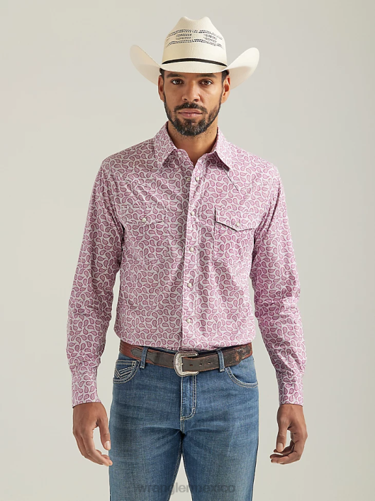 ropa mx Wrangler hombres Camisa con estampado occidental de manga larga y comodidad avanzada 20x Competition paisley rosa (112324838) 62D6486