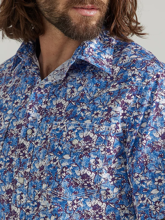 ropa mx Wrangler hombres Camisa de manga corta con estampado de broche occidental y comodidad avanzada de competición 20x acuarela violeta (112327810) 62D6504