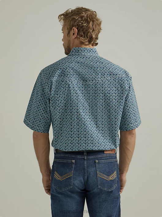ropa mx Wrangler hombres Camisa de manga corta con estampado de broche occidental y comodidad avanzada de competición 20x crepúsculo azul marino (112327799) 62D6503
