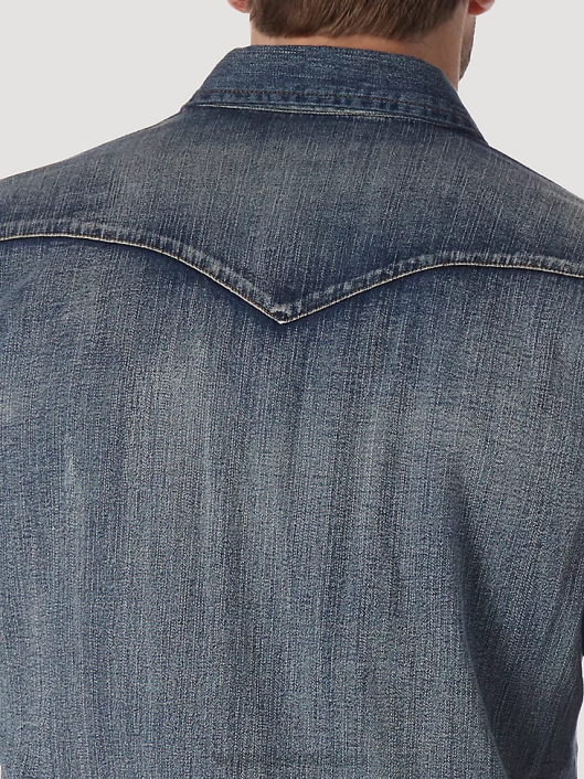 ropa mx Wrangler hombres Camisa de trabajo de mezclilla occidental de manga larga con corte vaquero azul antiguo (ms1039w) 62D6408