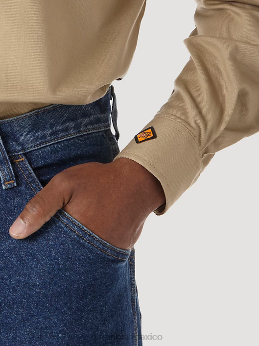 ropa mx Wrangler hombres Camisa de trabajo resistente al fuego riggs workwear fr caqui (fr3w5kh) 62D6405