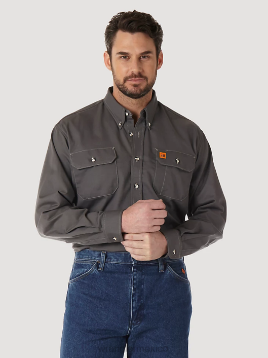 ropa mx Wrangler hombres Camisa de trabajo resistente al fuego riggs workwear fr gris pizarra (fr3w5gy) 62D6404