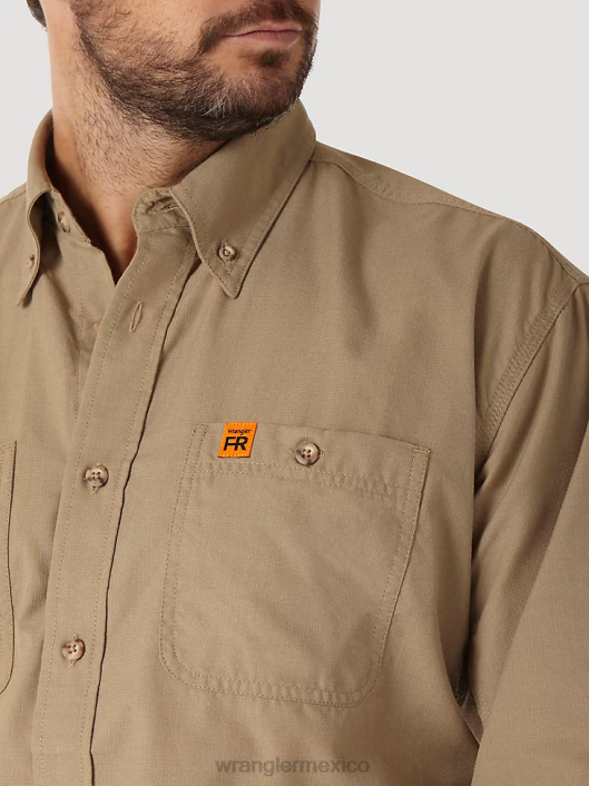 ropa mx Wrangler hombres Camisa de trabajo sólida de sarga resistente al fuego riggs workwear fr caqui (fr3w01k) 62D6403