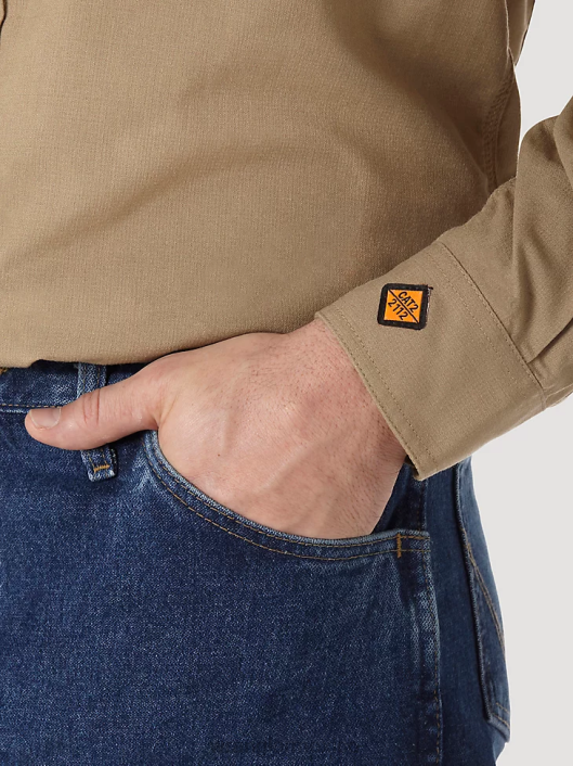 ropa mx Wrangler hombres Camisa de trabajo sólida de sarga resistente al fuego riggs workwear fr caqui (fr3w01k) 62D6403