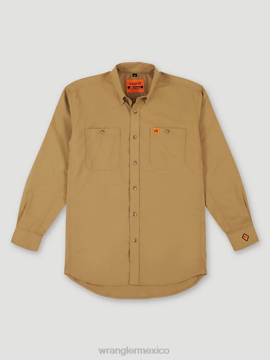ropa mx Wrangler hombres Camisa de trabajo sólida de sarga resistente al fuego riggs workwear fr caqui (fr3w01k) 62D6403
