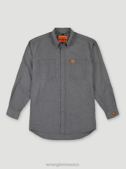 ropa mx Wrangler hombres Camisa de trabajo sólida de sarga resistente al fuego riggs workwear fr gris (fr3w01g) 62D6401