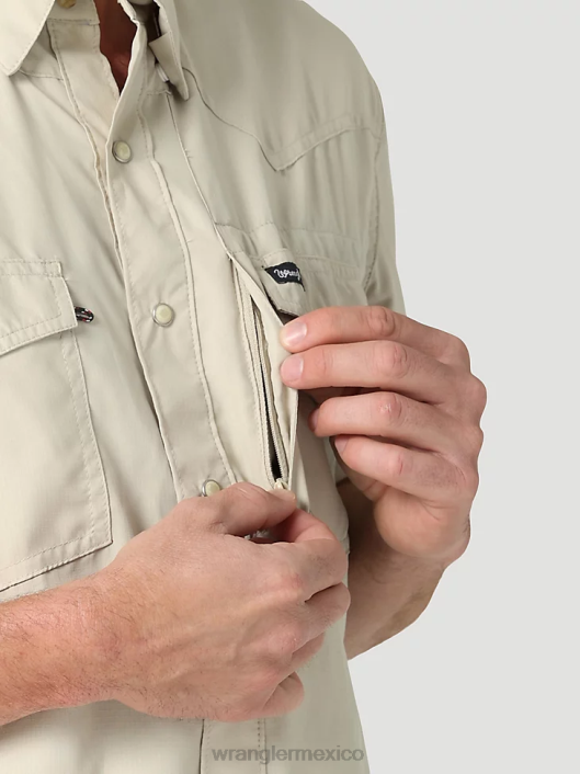 ropa mx Wrangler hombres Camisa lisa de manga larga con broche de rendimiento nublado (112323768) 62D6432