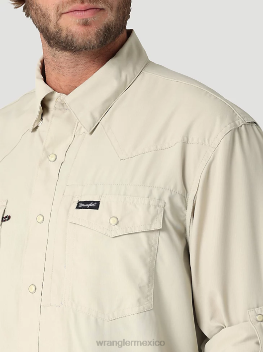 ropa mx Wrangler hombres Camisa lisa de manga larga con broche de rendimiento nublado (112323768) 62D6432