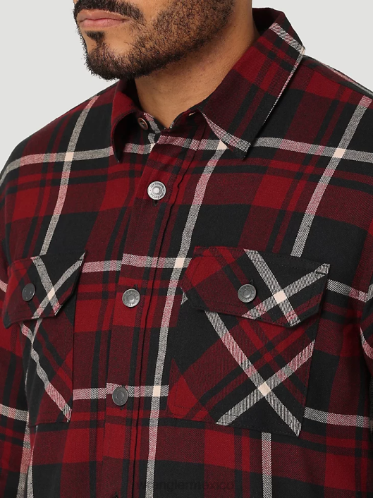 ropa mx Wrangler hombres Chaqueta camisera gruesa con forro de sherpa a cuadros cabernet (112324455) 62D6387