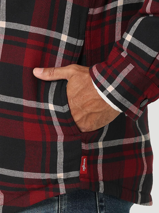 ropa mx Wrangler hombres Chaqueta camisera gruesa con forro de sherpa a cuadros cabernet (112324455) 62D6387