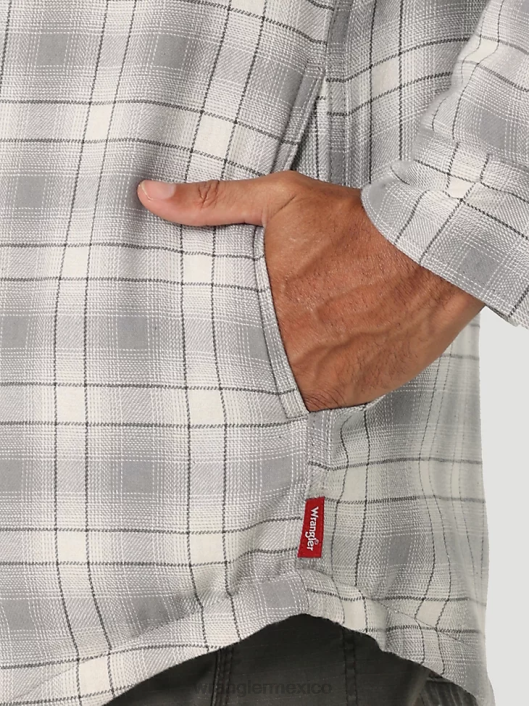 ropa mx Wrangler hombres Chaqueta camisera gruesa con forro de sherpa a cuadros gris vaporoso (112325083) 62D6389