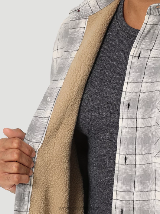 ropa mx Wrangler hombres Chaqueta camisera gruesa con forro de sherpa a cuadros gris vaporoso (112325083) 62D6389