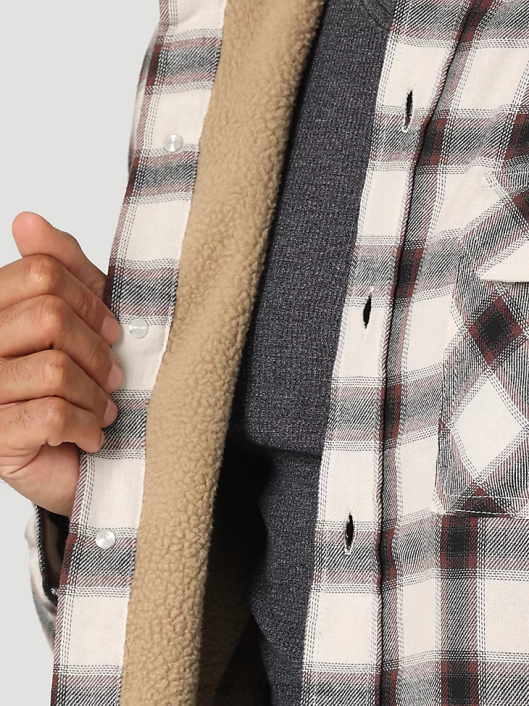 ropa mx Wrangler hombres Chaqueta camisera gruesa con forro de sherpa a cuadros lirio blanco (112324451) 62D6390