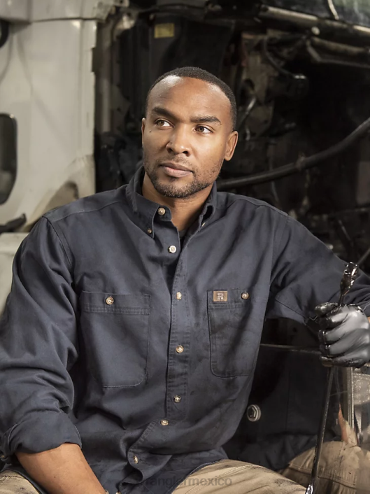 ropa mx Wrangler hombres Riggs Workwear camisa de trabajo de sarga sólida con botones y manga larga azul marino (3w501nv) 62D6350