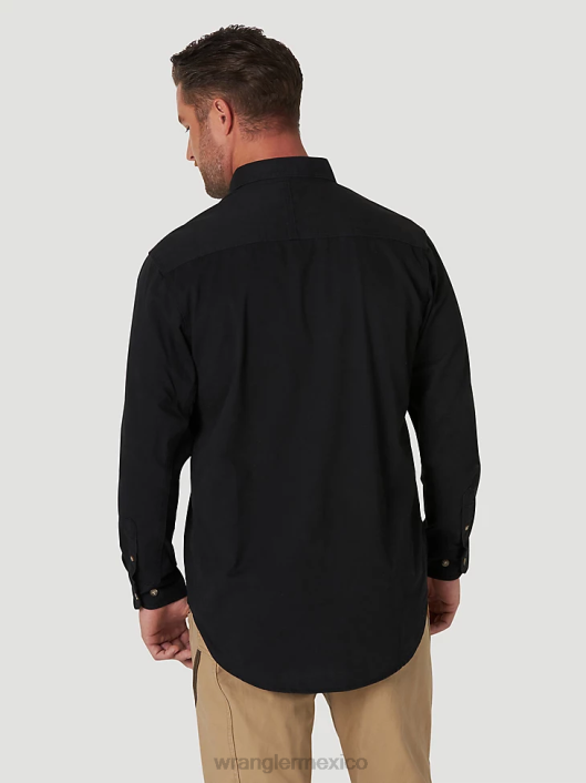 ropa mx Wrangler hombres Riggs Workwear camisa de trabajo de sarga sólida con botones y manga larga negro (103w501bk) 62D6353