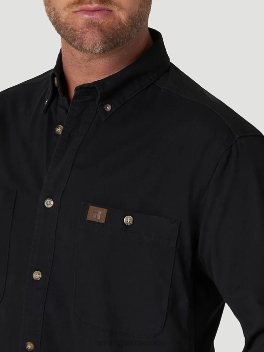 ropa mx Wrangler hombres Riggs Workwear camisa de trabajo de sarga sólida con botones y manga larga negro (103w501bk) 62D6353