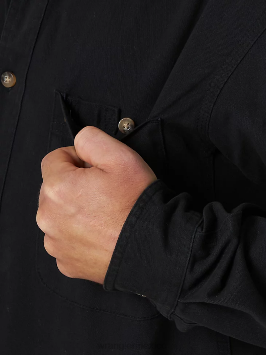 ropa mx Wrangler hombres Riggs Workwear camisa de trabajo de sarga sólida con botones y manga larga negro (103w501bk) 62D6353