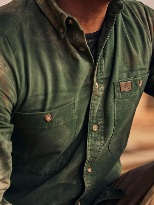 ropa mx Wrangler hombres Riggs Workwear camisa de trabajo de sarga sólida con botones y manga larga verde bosque (3w501fg) 62D6349