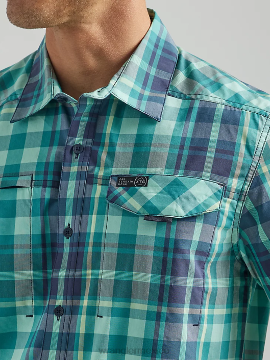 ropa mx Wrangler hombres atg camisa asimétrica a cuadros con bolsillo con cremallera cuadros de marea (112333849) 62D6322