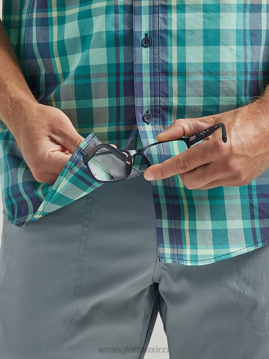 ropa mx Wrangler hombres atg camisa asimétrica a cuadros con bolsillo con cremallera cuadros de marea (112333849) 62D6322