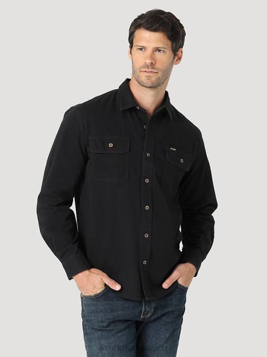 ropa mx Wrangler hombres camisa Epic de sarga elástica suave negro (112322906) 62D6330