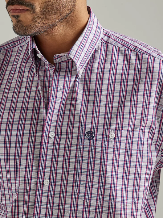 ropa mx Wrangler hombres camisa a cuadros con botones y 2 bolsillos de manga corta george strait cuadros rosa medio (112327813) 62D6334