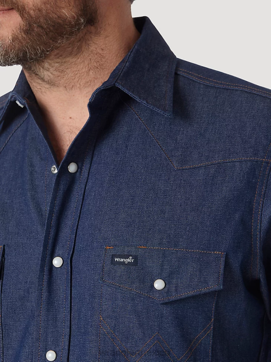 ropa mx Wrangler hombres camisa a cuadros con lavado vaquero aura naranja (112330917) 62D6409