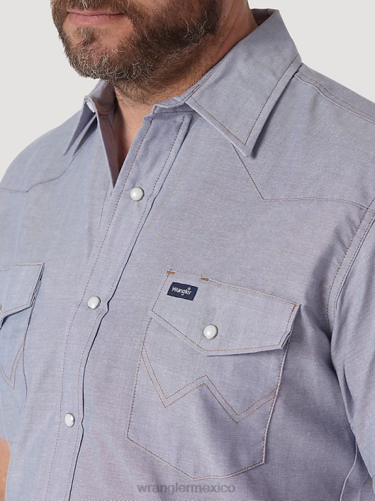 ropa mx Wrangler hombres camisa a cuadros con lavado vaquero aura naranja (112330917) 62D6409