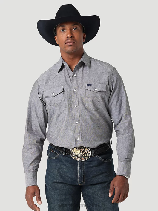 ropa mx Wrangler hombres camisa a cuadros con lavado vaquero aura naranja (112330917) 62D6409