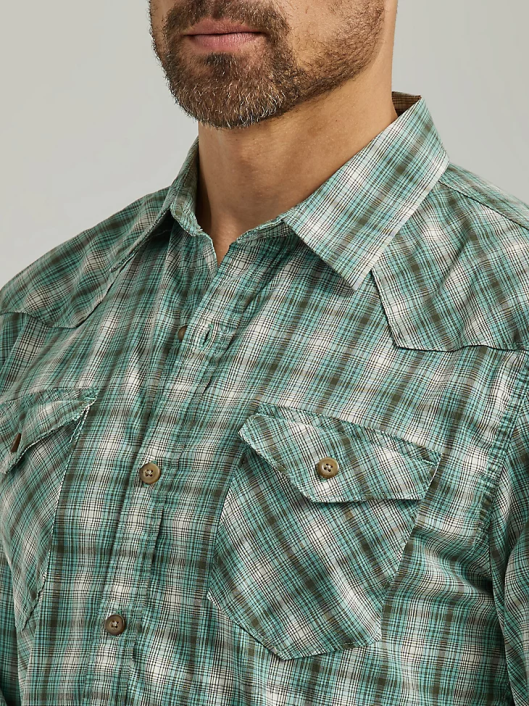 ropa mx Wrangler hombres camisa a cuadros con lavado vaquero cantón (112330910) 62D6413