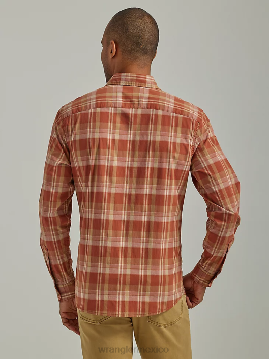 ropa mx Wrangler hombres camisa a cuadros con lavado vaquero especia árabe (112330927) 62D6412