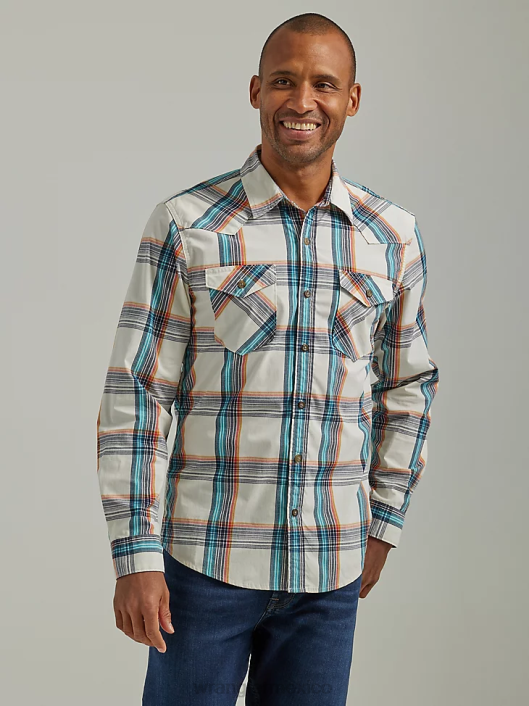ropa mx Wrangler hombres camisa a cuadros con lavado vaquero miel (112330929) 62D6411