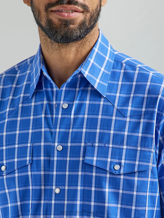 ropa mx Wrangler hombres camisa a cuadros de manga corta resistente a las arrugas azul rey (112324664) 62D6444