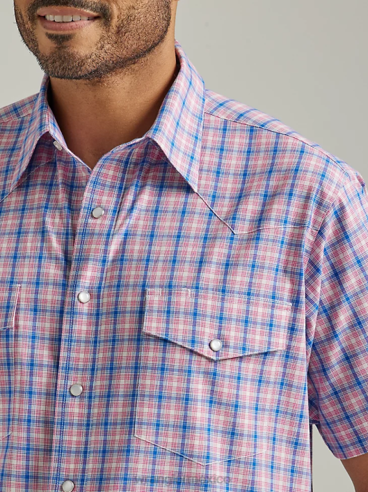 ropa mx Wrangler hombres camisa a cuadros de manga corta resistente a las arrugas fuegos artificiales azules (112326368) 62D6446