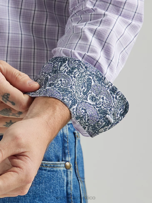 ropa mx Wrangler hombres camisa a cuadros de manga larga con botones y dos bolsillos george strait lila (112324814) 62D6324