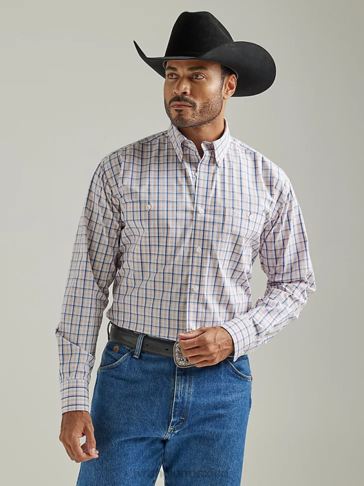 ropa mx Wrangler hombres camisa a cuadros de manga larga con botones y dos bolsillos george strait madras de piel de naranja (112327839) 62D6326