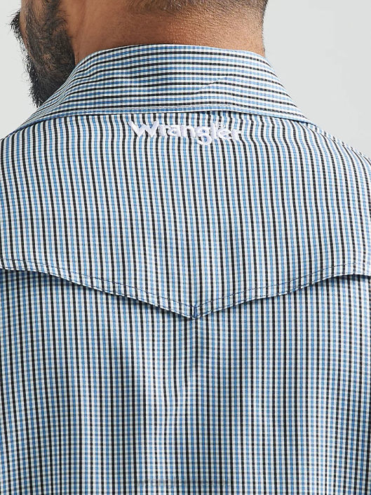 ropa mx Wrangler hombres camisa a cuadros de manga larga con broche de rendimiento azul gris (112326154) 62D6436