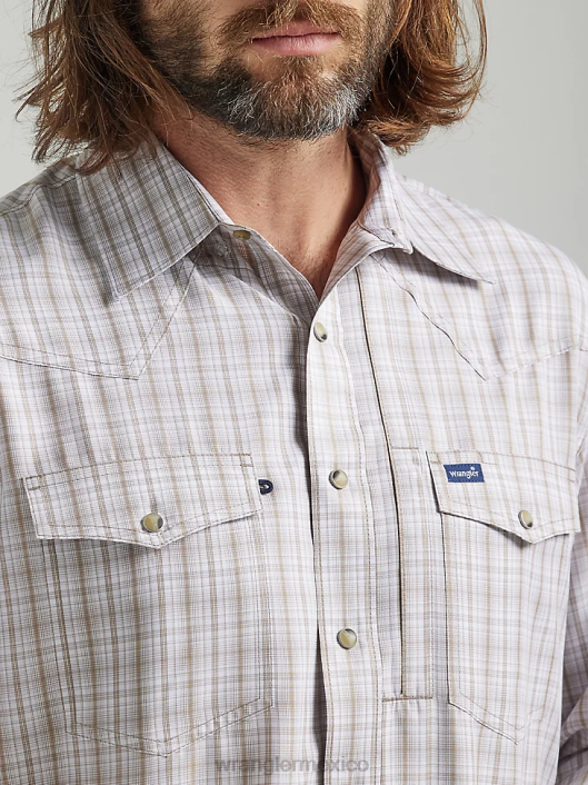 ropa mx Wrangler hombres camisa a cuadros de manga larga con broche de rendimiento cuadros color canela (112326185) 62D6435