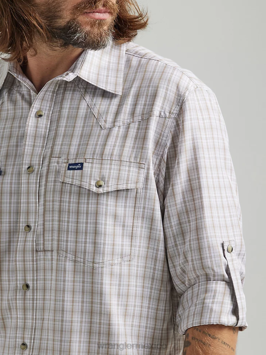 ropa mx Wrangler hombres camisa a cuadros de manga larga con broche de rendimiento cuadros color canela (112326185) 62D6435