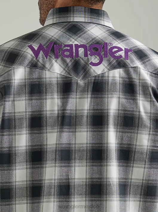 ropa mx Wrangler hombres camisa a cuadros de manga larga con logo estilo western búfalo blanco y negro (112327777) 62D6499