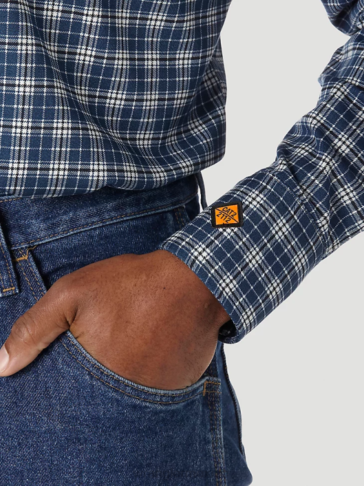 ropa mx Wrangler hombres camisa a cuadros occidental de manga larga resistente al fuego fr azul/negro (fr122bw) 62D6501
