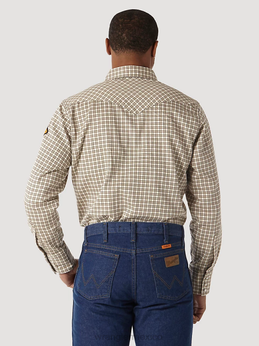 ropa mx Wrangler hombres camisa a cuadros occidental de manga larga resistente al fuego fr caqui/blanco (fr124mm) 62D6502