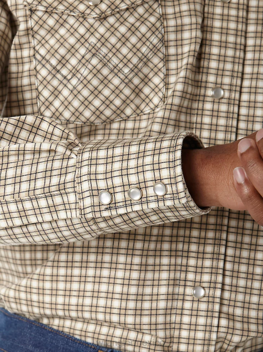 ropa mx Wrangler hombres camisa a cuadros occidental de manga larga resistente al fuego fr caqui/blanco (fr124mm) 62D6502